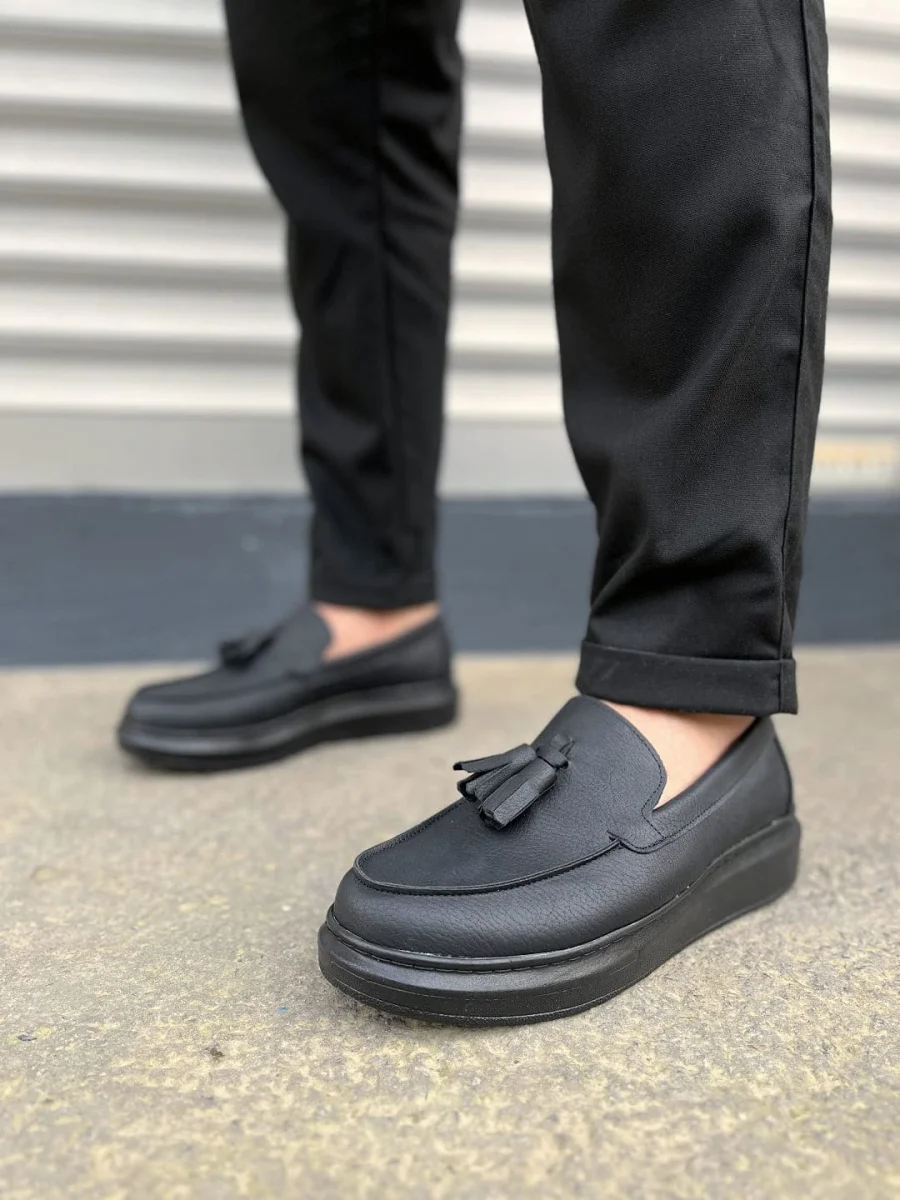 JY154 Blaze Bağcıksız Püsküllü Cilt Erkek Günlük Spor Klasik Ayakkabı CST - Siyah