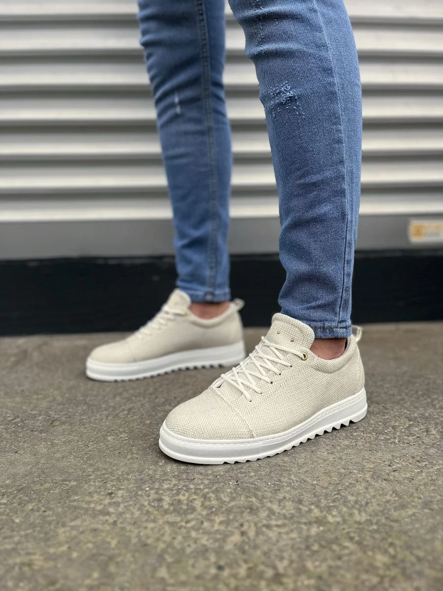 JY152 Cool Bağcıklı Keten Erkek Günlük Spor Klasik Ayakkabı KBT - Beyaz