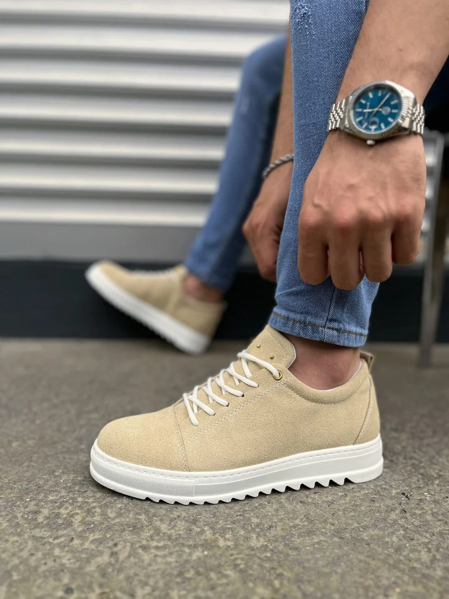 JY152 Cool Bağcıklı Süet Erkek Günlük Spor Klasik Ayakkabı SBT - Krem