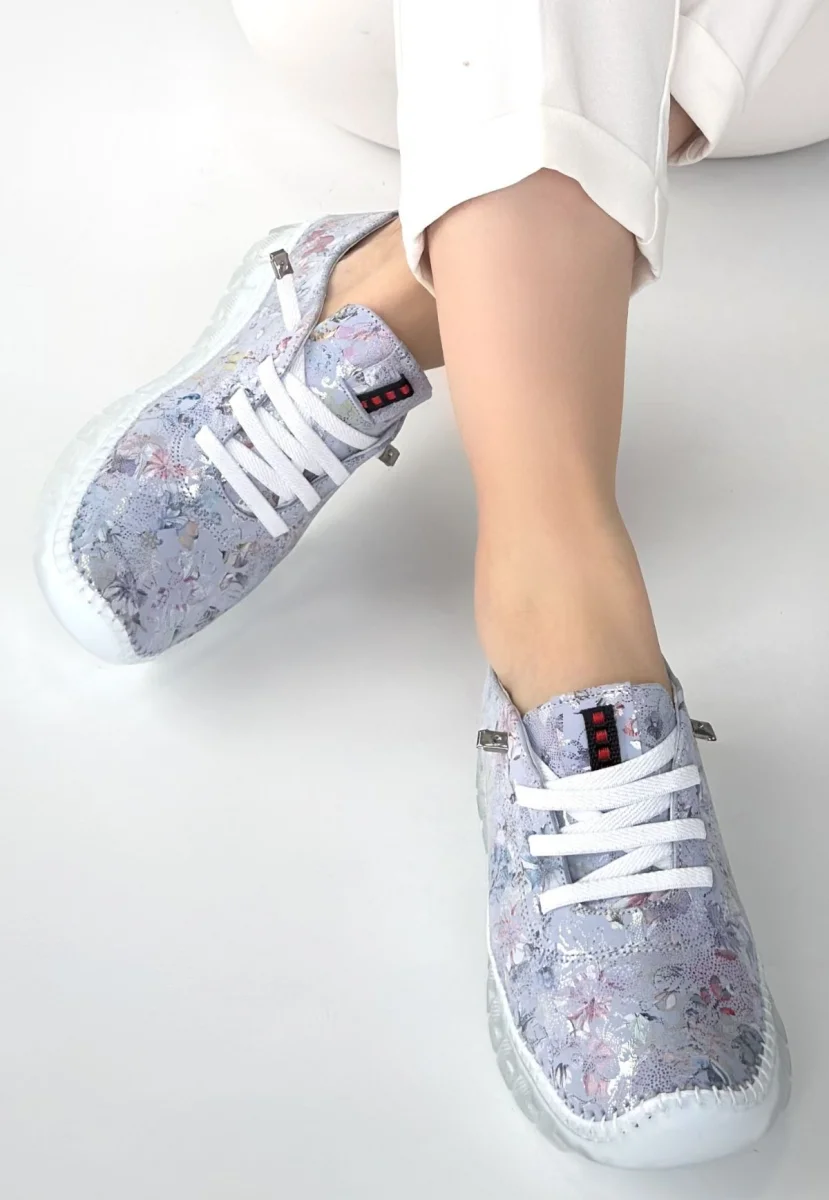 Kinte Lila Desenli Deri Bağcıklı Spor Ayakkabı