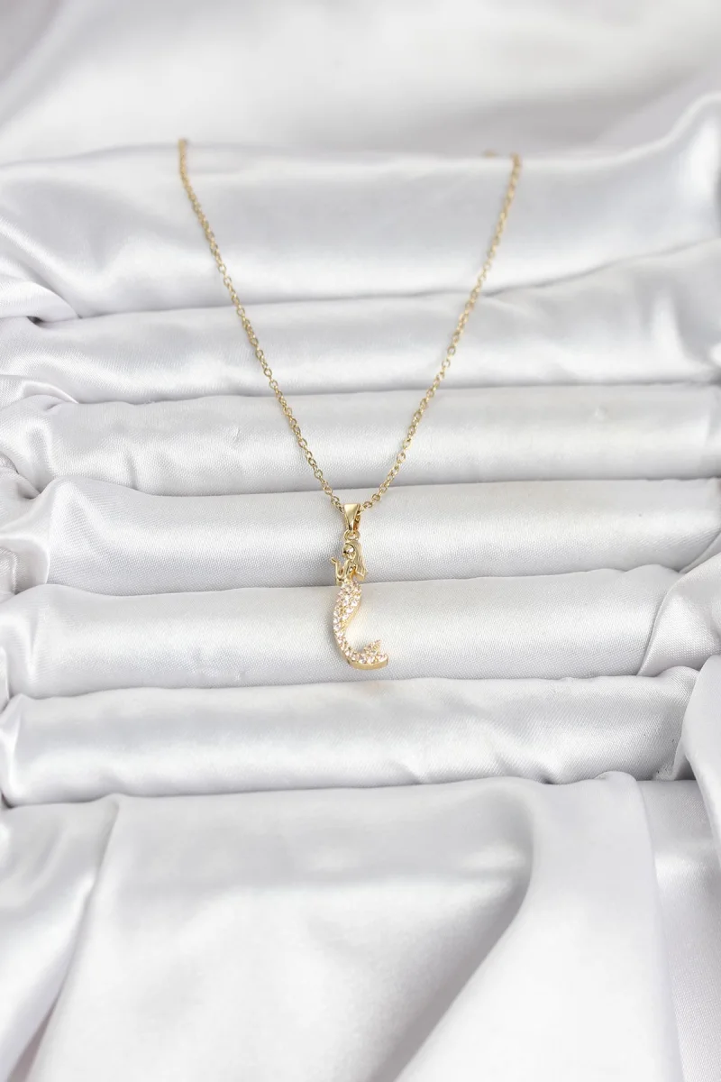 316L Çelik Zincir Gold Renk Zirkon Taşlı Deniz Kızı Model Kadın Kolye