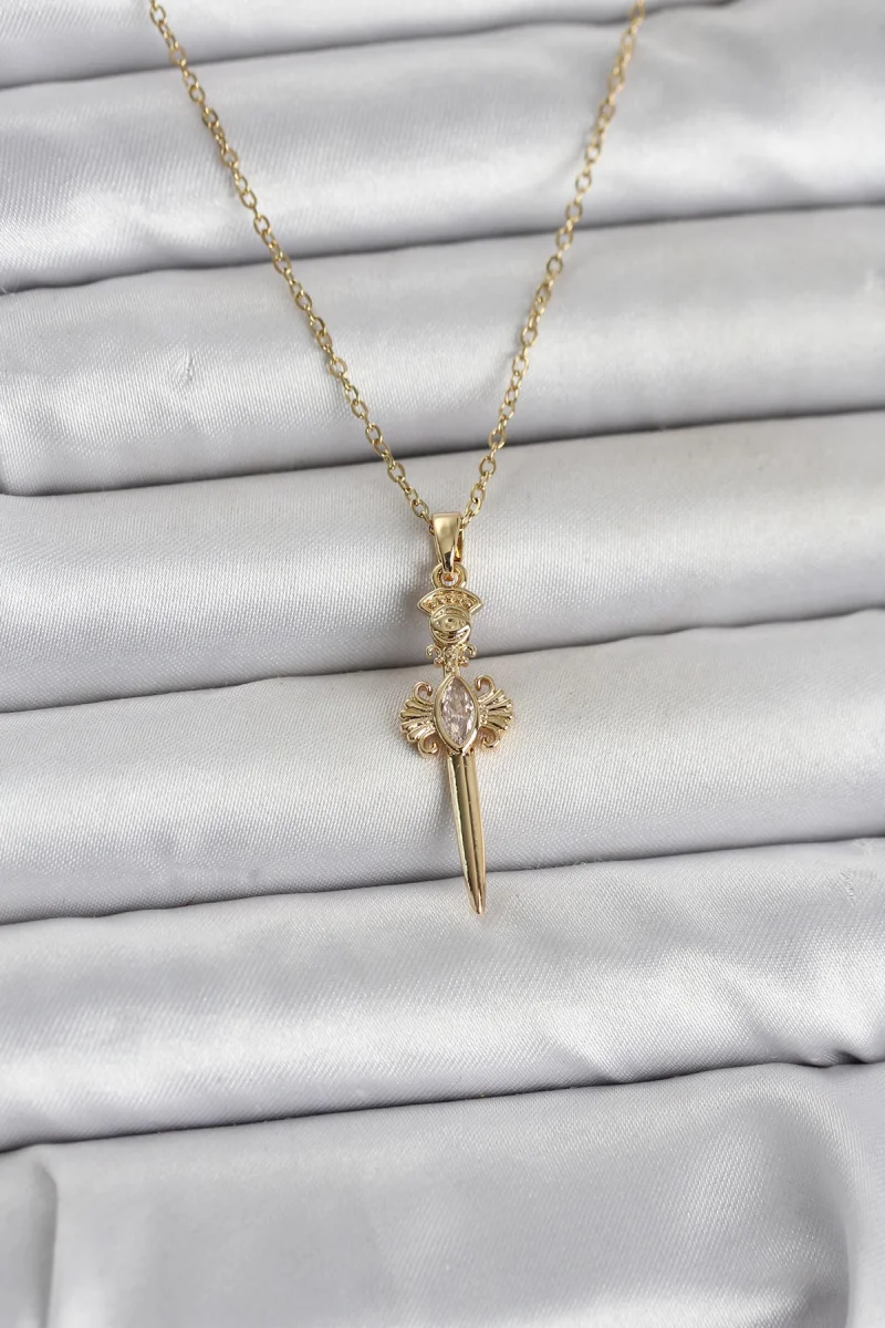 316L Çelik Zincir Gold Renk Kılıç Model Kadın Kolye