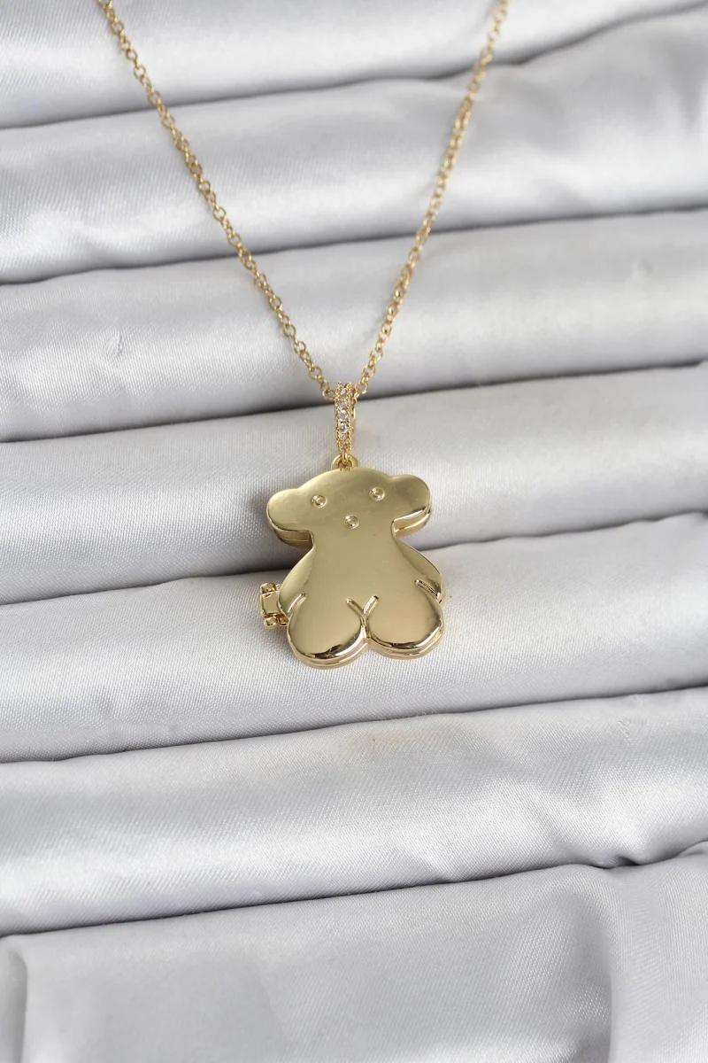 316L Çelik Zincir Gold Renk Ayıcık Model Açılabilir Kadın Kolye