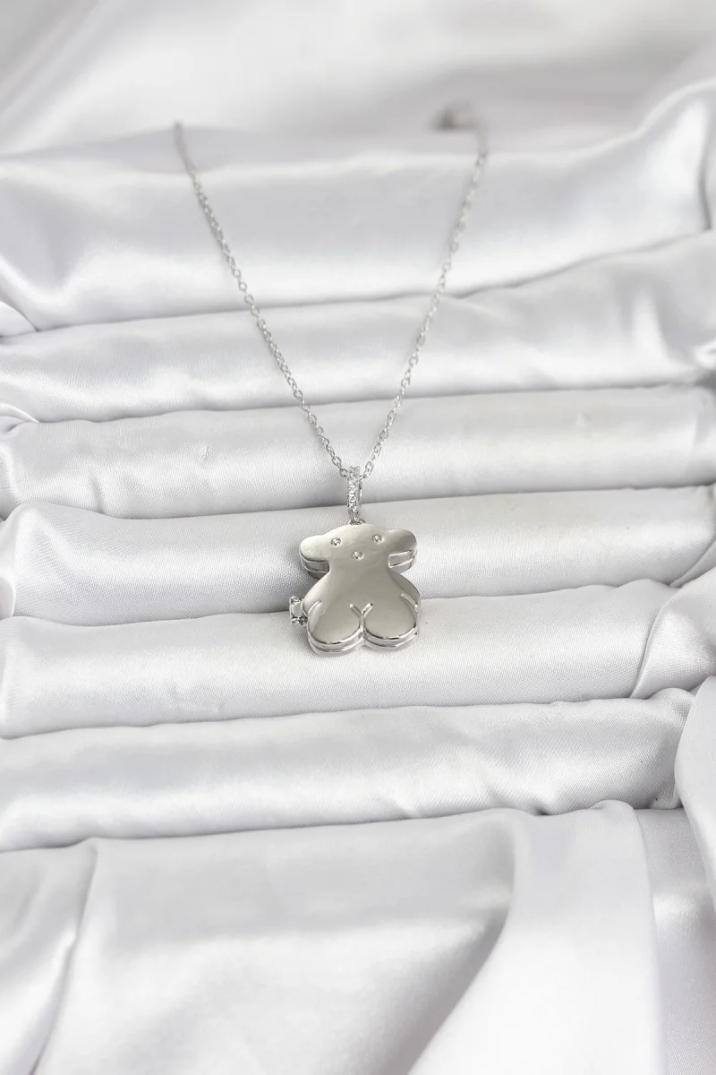 316L Çelik Zincir Gümüş Renk Ayıcık Model Açılabilir Kadın Kolye