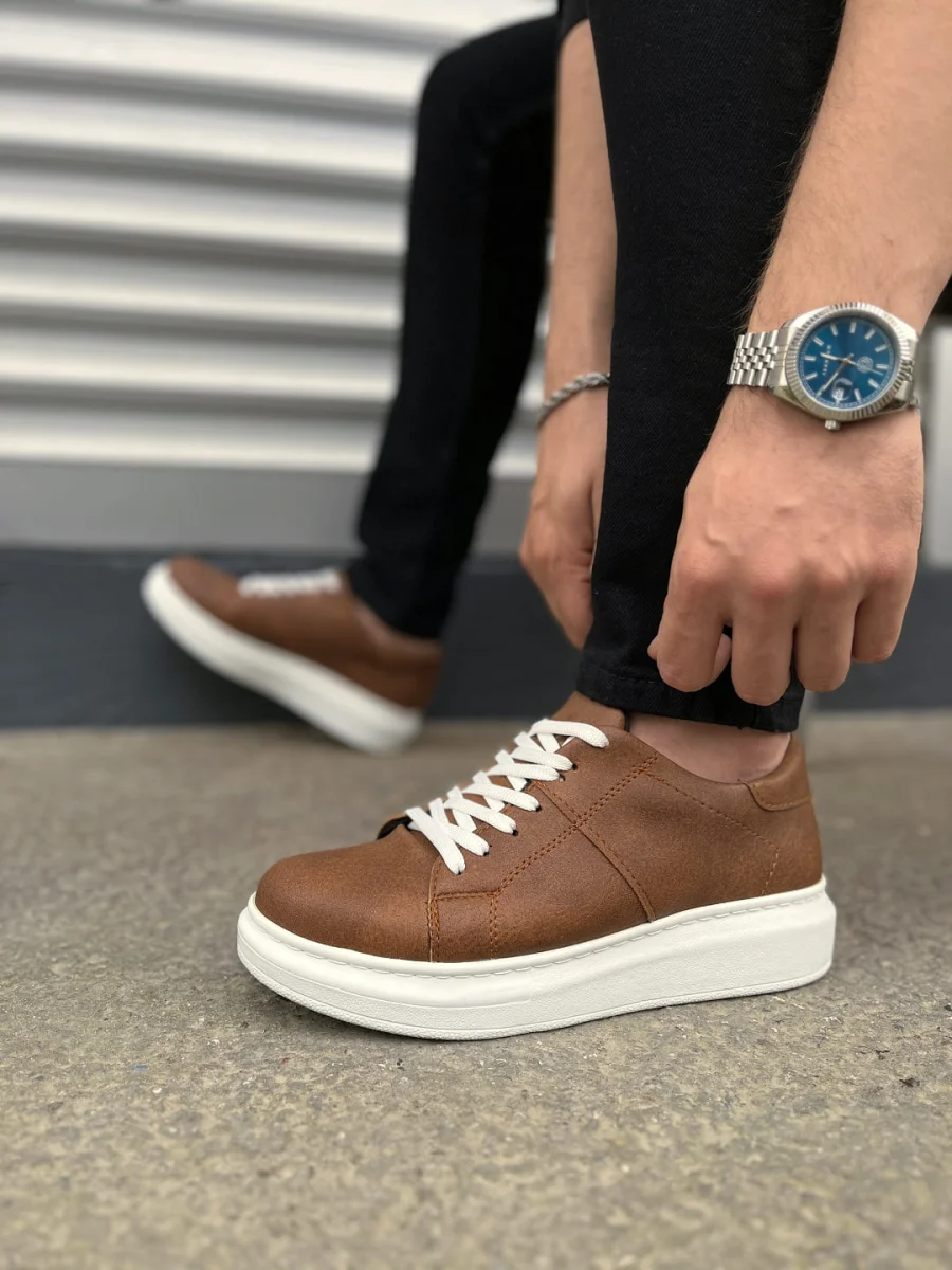 JY151 Boost Bağcıklı Cilt Erkek Günlük Sneaker Ayakkabı CBT - Taba