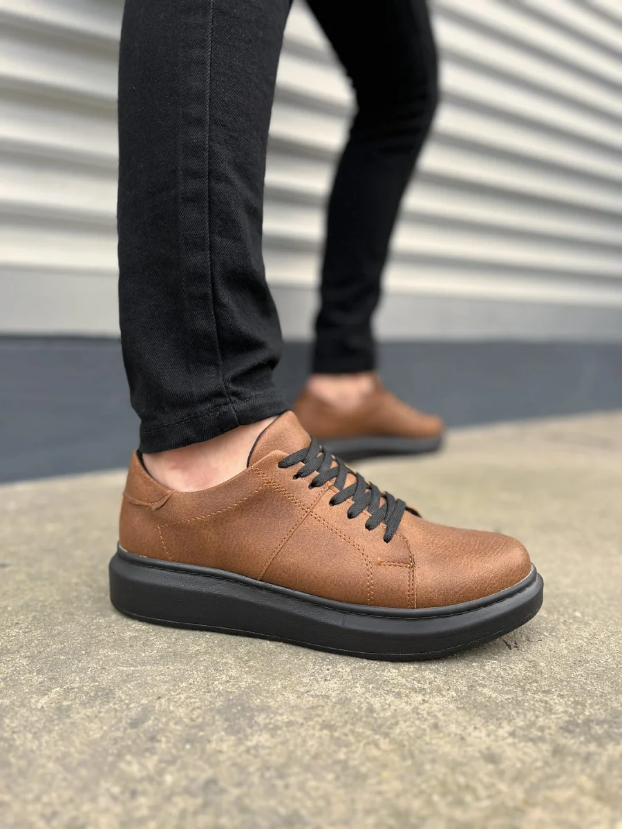 JY151 Boost Bağcıklı Cilt Erkek Günlük Sneaker Ayakkabı CST - Taba