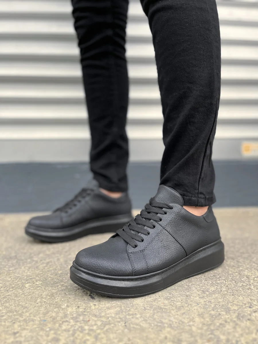 JY151 Boost Bağcıklı Cilt Erkek Günlük Sneaker Ayakkabı CST - Siyah