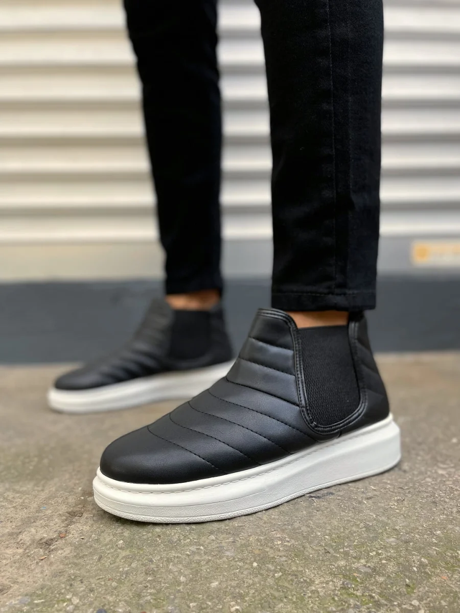 JY205 Boston Bağcıksız Ortopedik Taban Cilt Erkek Spor Bot CBT - Siyah