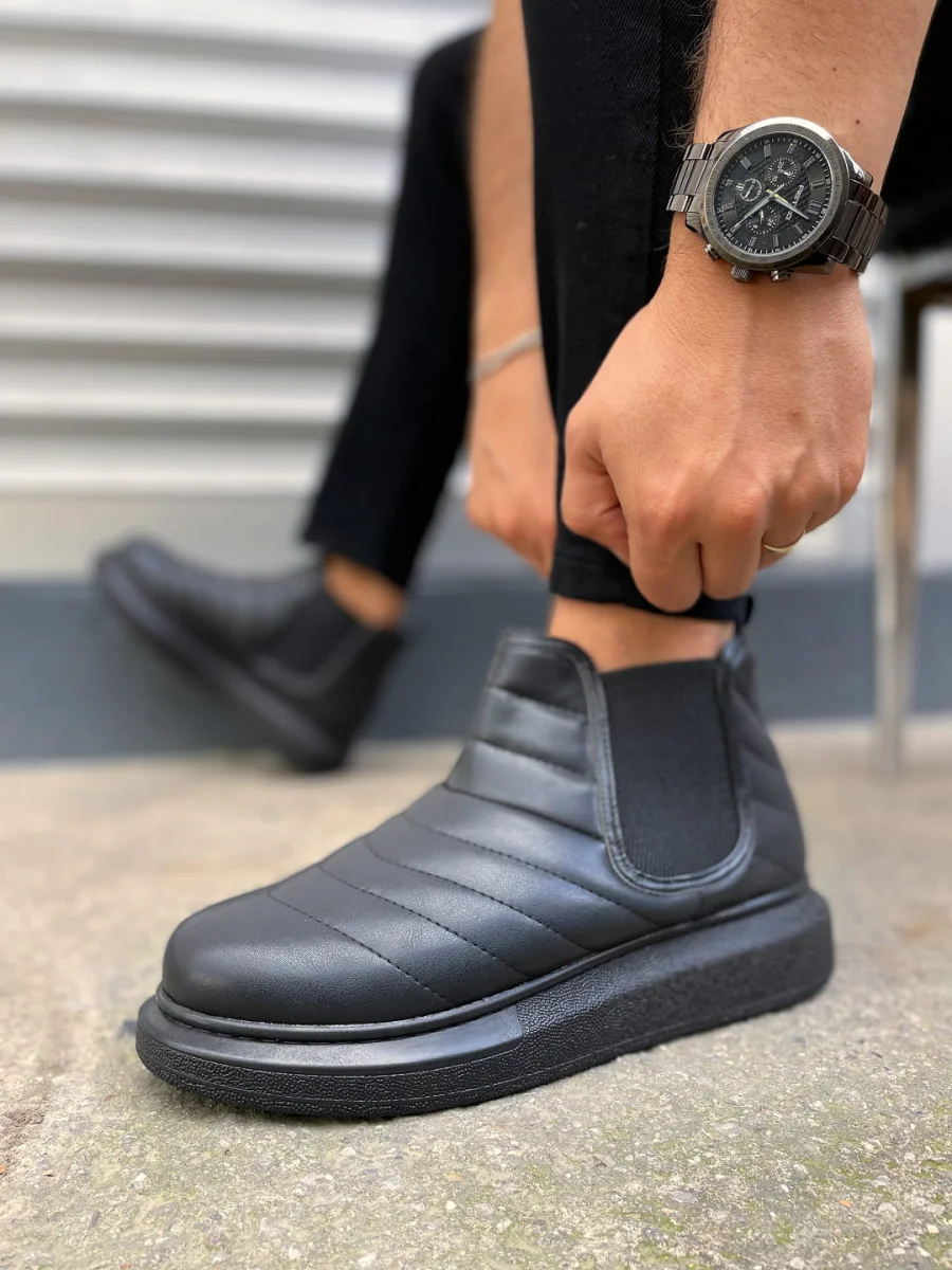 JY205 Boston Bağcıksız Ortopedik Taban Cilt Erkek Spor Bot CST - Siyah