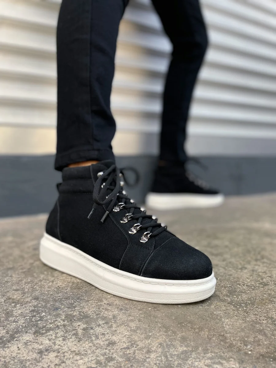 JY206 Ottawa Bağcıklı Ortopedik Taban Süet Erkek Spor Bot SBT - Siyah