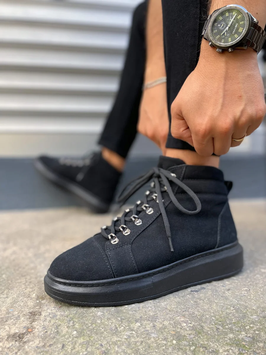 JY206 Ottawa Bağcıklı Ortopedik Taban Süet Erkek Spor Bot SST - Siyah