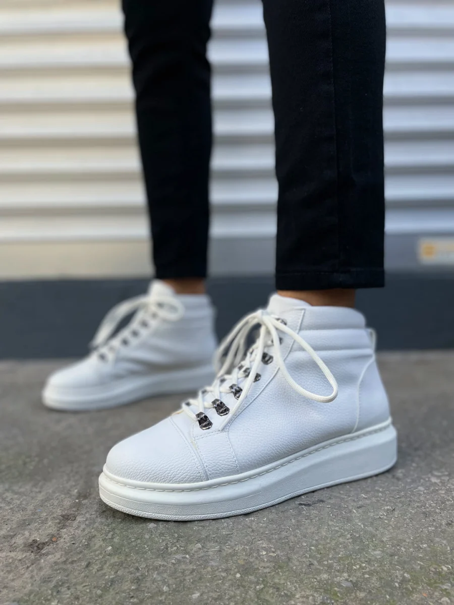 JY206 Ottawa Bağcıklı Ortopedik Taban Cilt Erkek Spor Bot CBT - Beyaz