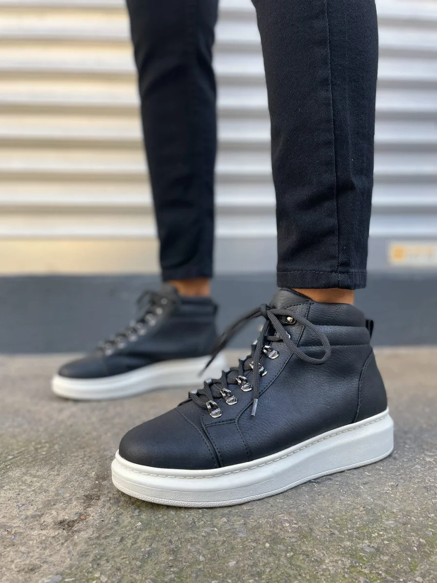 JY206 Ottawa Bağcıklı Ortopedik Taban Cilt Erkek Spor Bot CBT - Siyah