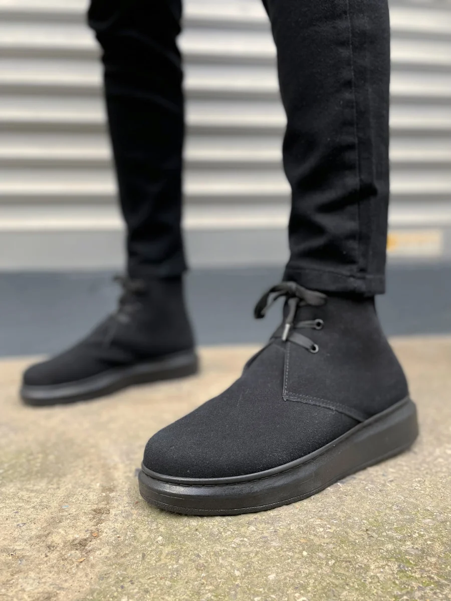 JY207 Oslo Bağcıklı Ortopedik Taban Süet Erkek Spor Bot SST - Siyah