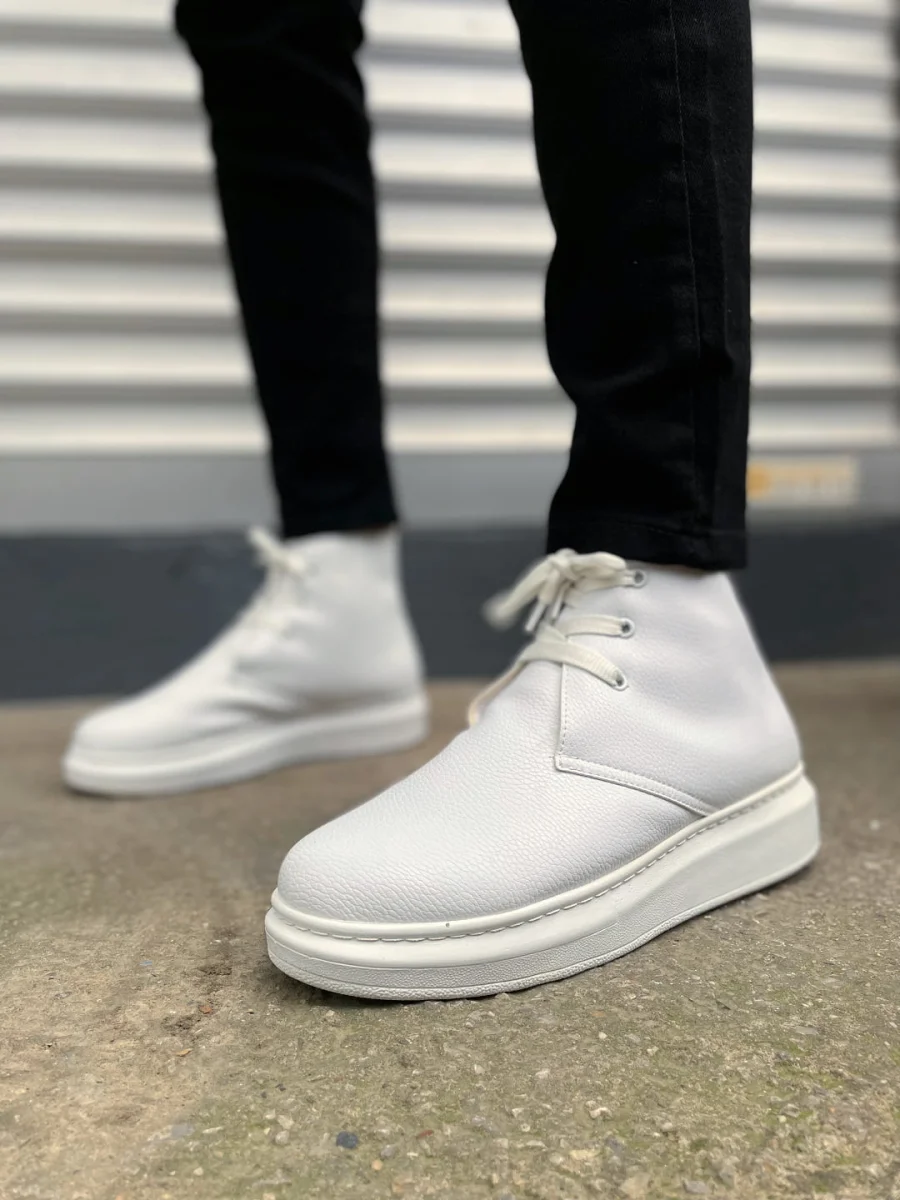 JY207 Oslo Bağcıklı Ortopedik Taban Cilt Erkek Spor Bot CBT - Beyaz