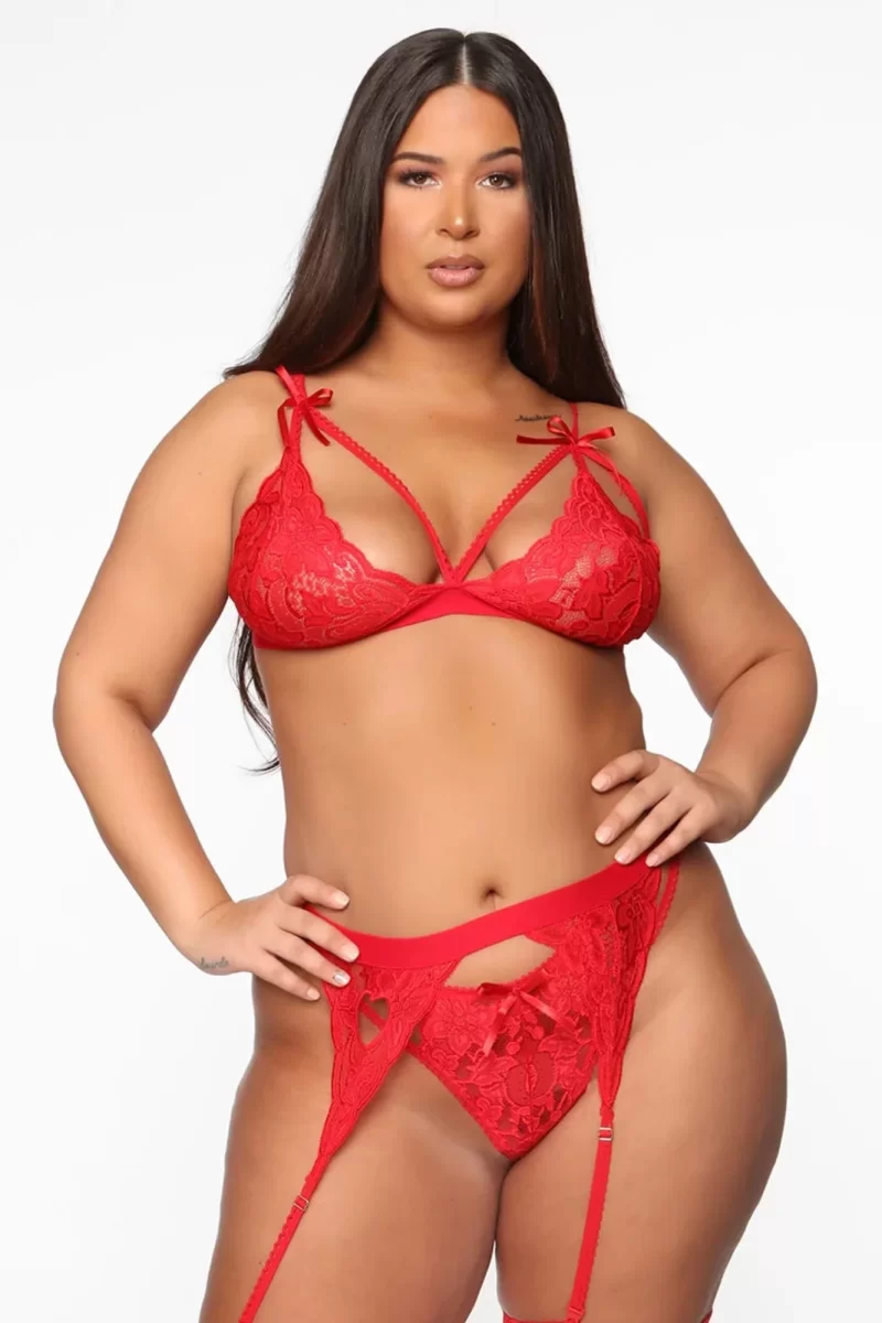 Kırmızı Dantelli Büyük Beden Jartiyer Takımı Brf1300