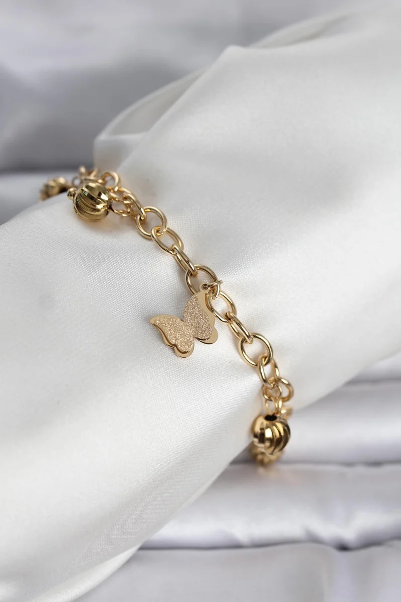 316L Çelik Gold Renk Kelebek ve Dorikalı Kadın Bileklik