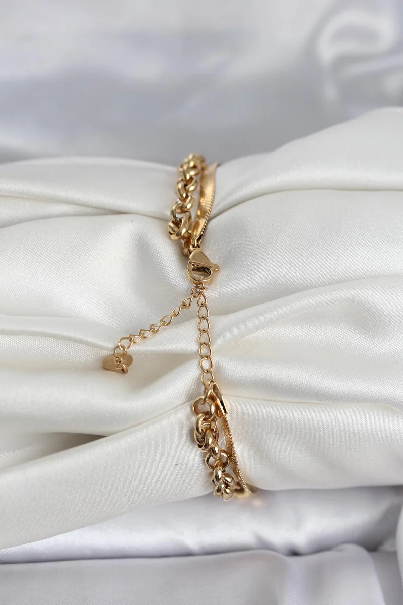 316L Çelik Gold Renk Dorika ve İtalyan Zincirli Model Kadın Bileklik