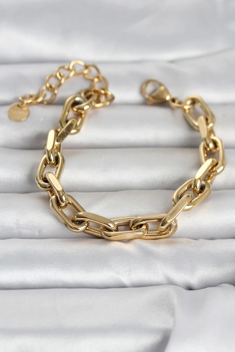 316L Çelik Gold Renk Kalın Zincirli Kadın Bileklik