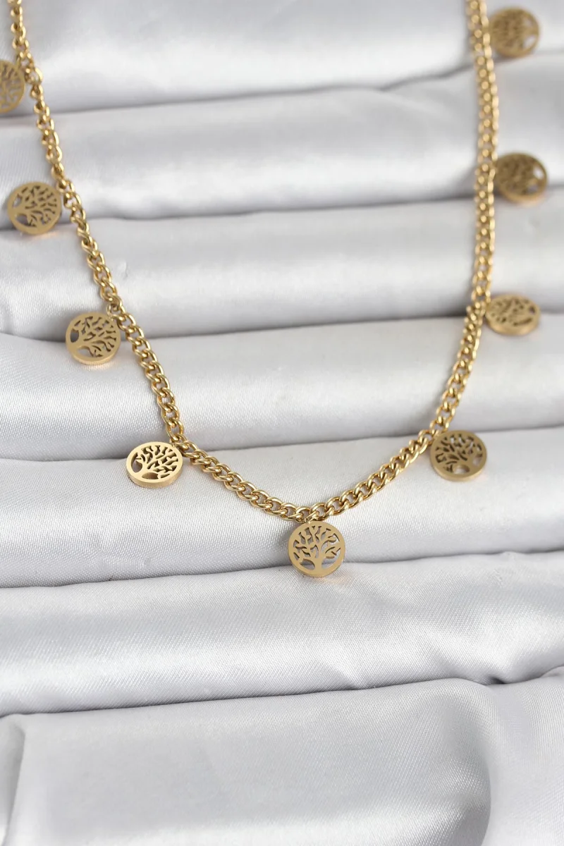 316L Çelik Gold Renk Yaşam Ağacı Model Kadın Kolye