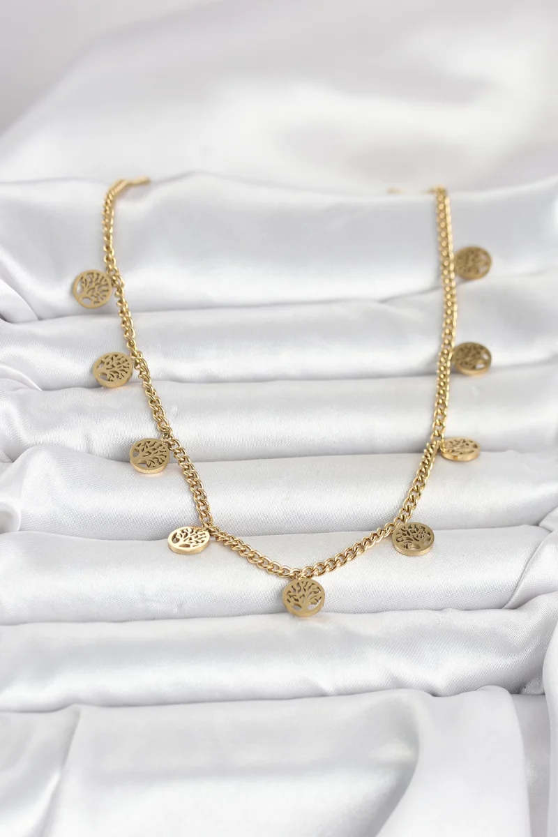 316L Çelik Gold Renk Yaşam Ağacı Model Kadın Kolye