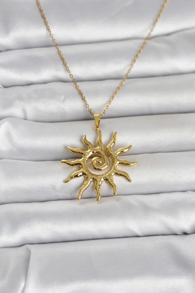 316L Çelik Gold Renk Bohem Güneş Model Kadın Kolye