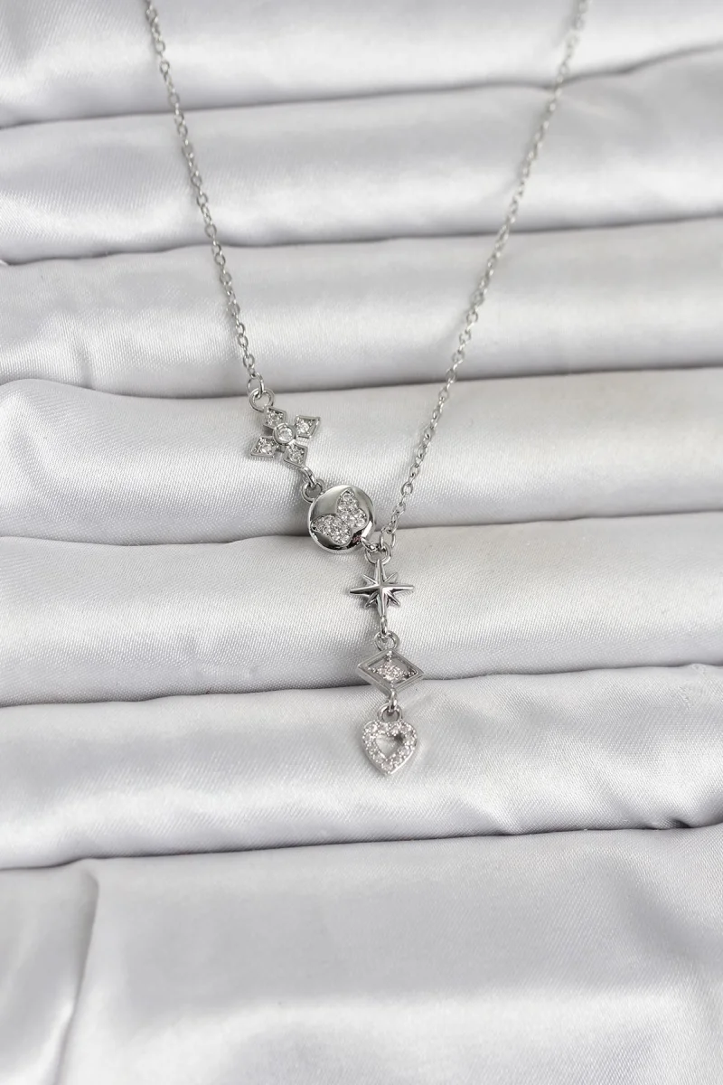 316L Çelik Gümüş Renk Zirkon Taşlı Y Kadın Kolye