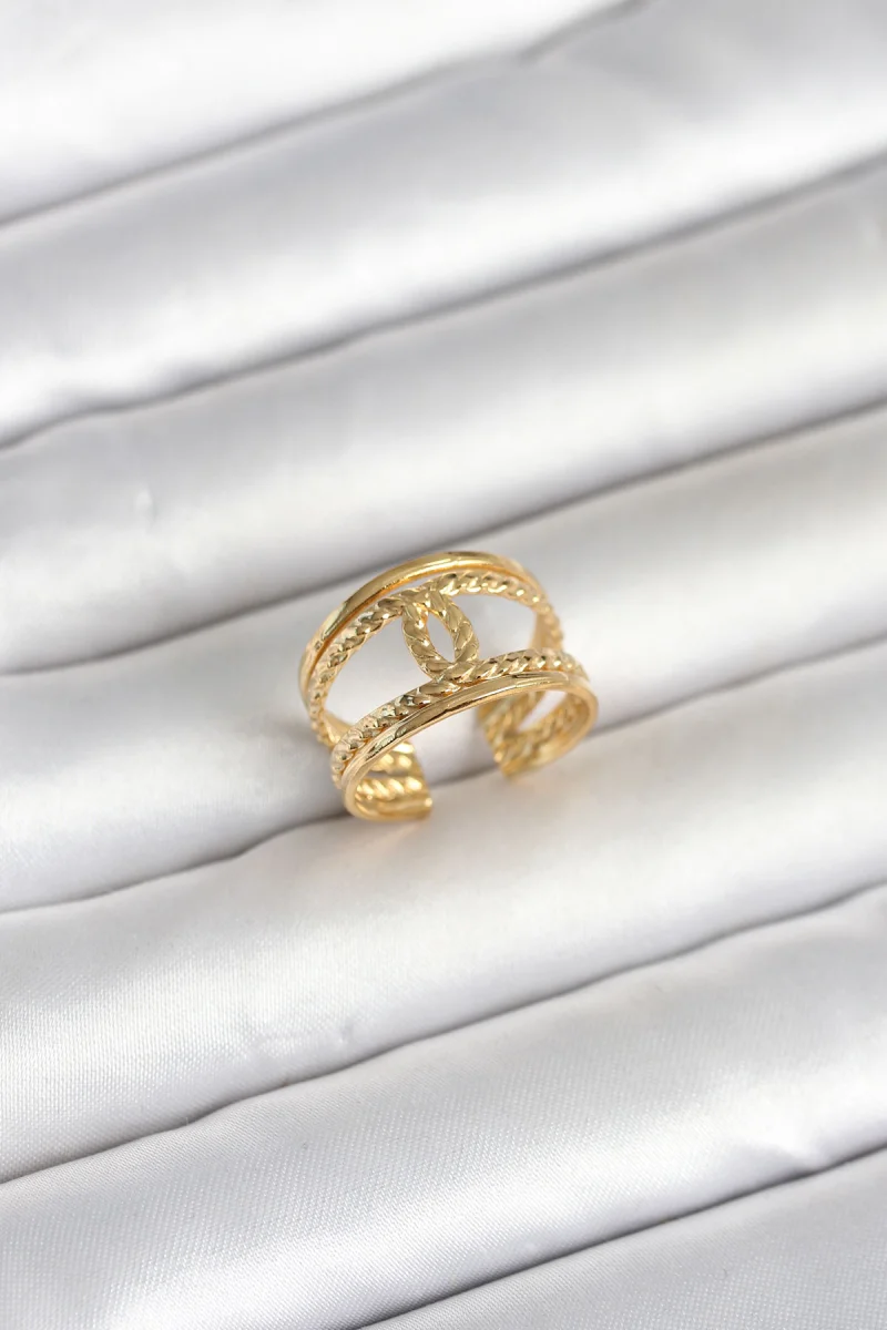 316L Çelik Gold Renk Burgu Düğüm Model Kadın Yüzük