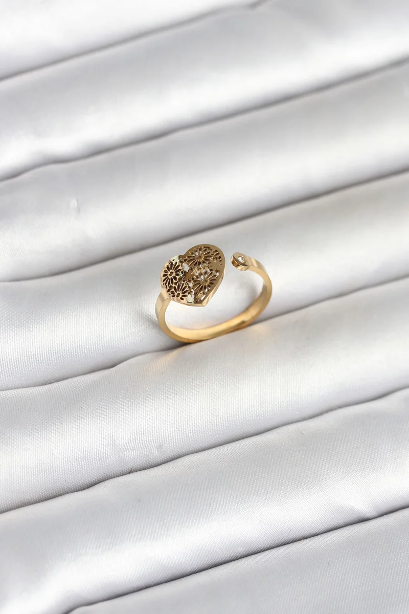 316L Çelik Gold Renk Kalp Model Kadın Yüzük