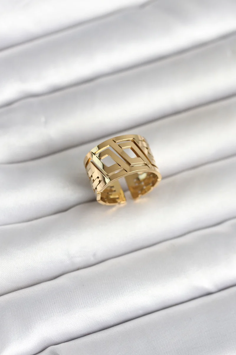 316L Çelik Gold Renk Geometrik Model Kadın Yüzük