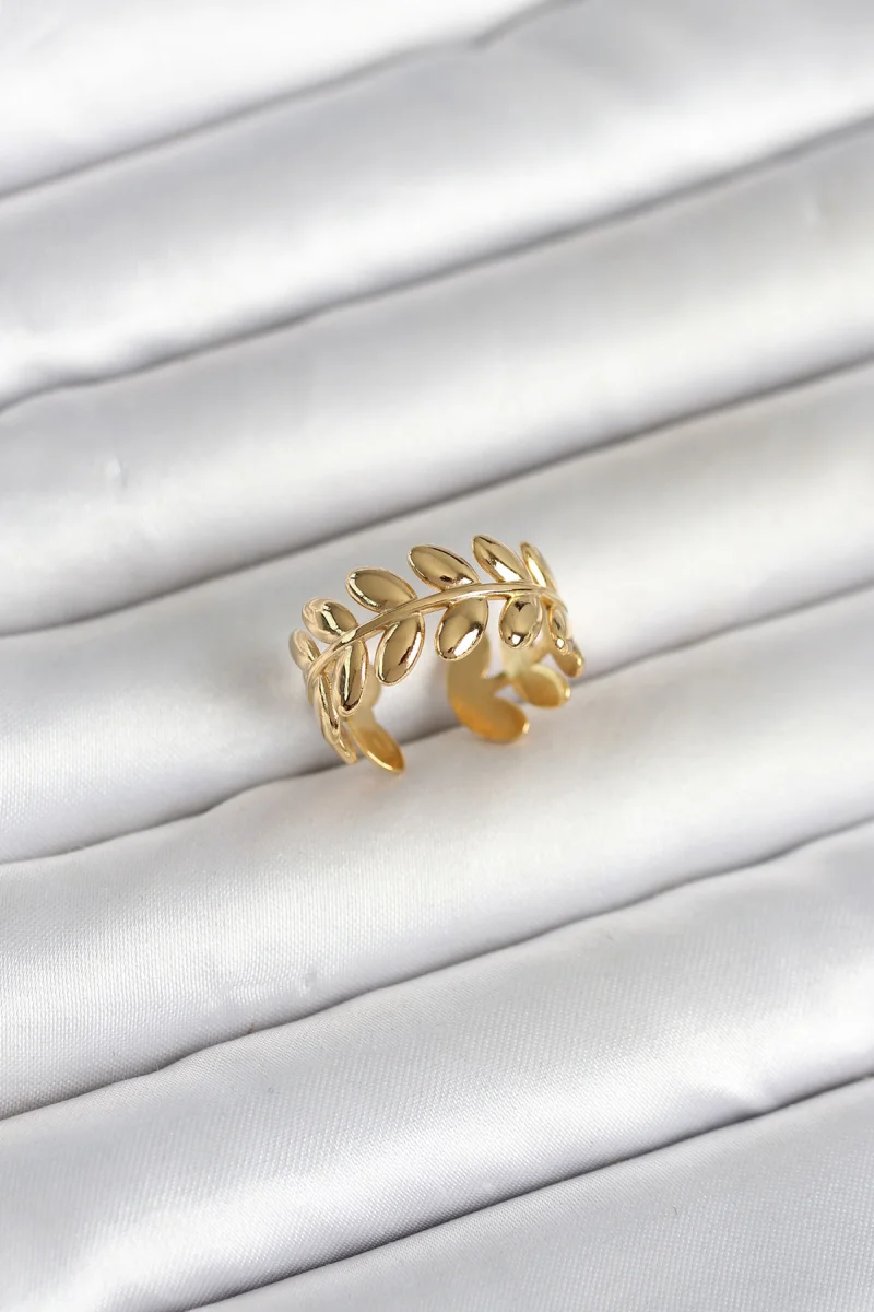 316L Çelik Gold Renk Başak Form Kadın Yüzük