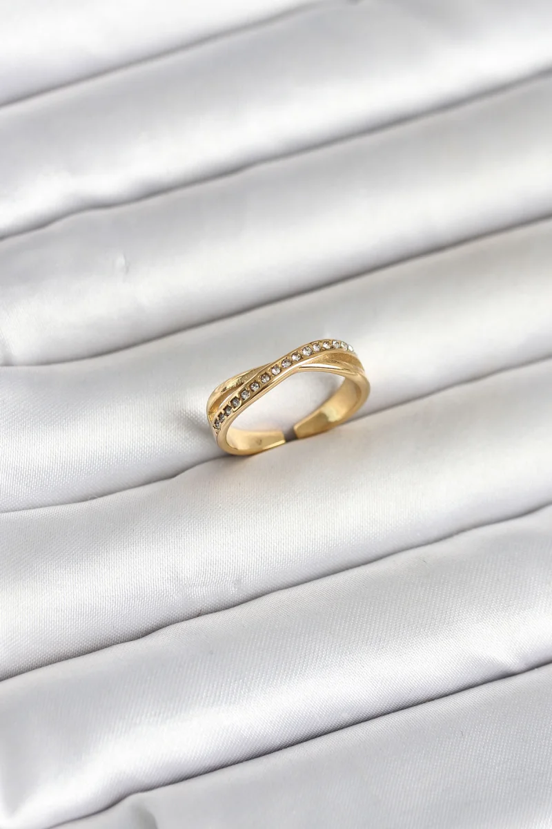 316L Çelik Gold Renk Zirkon Taşlı Kadın Yüzük