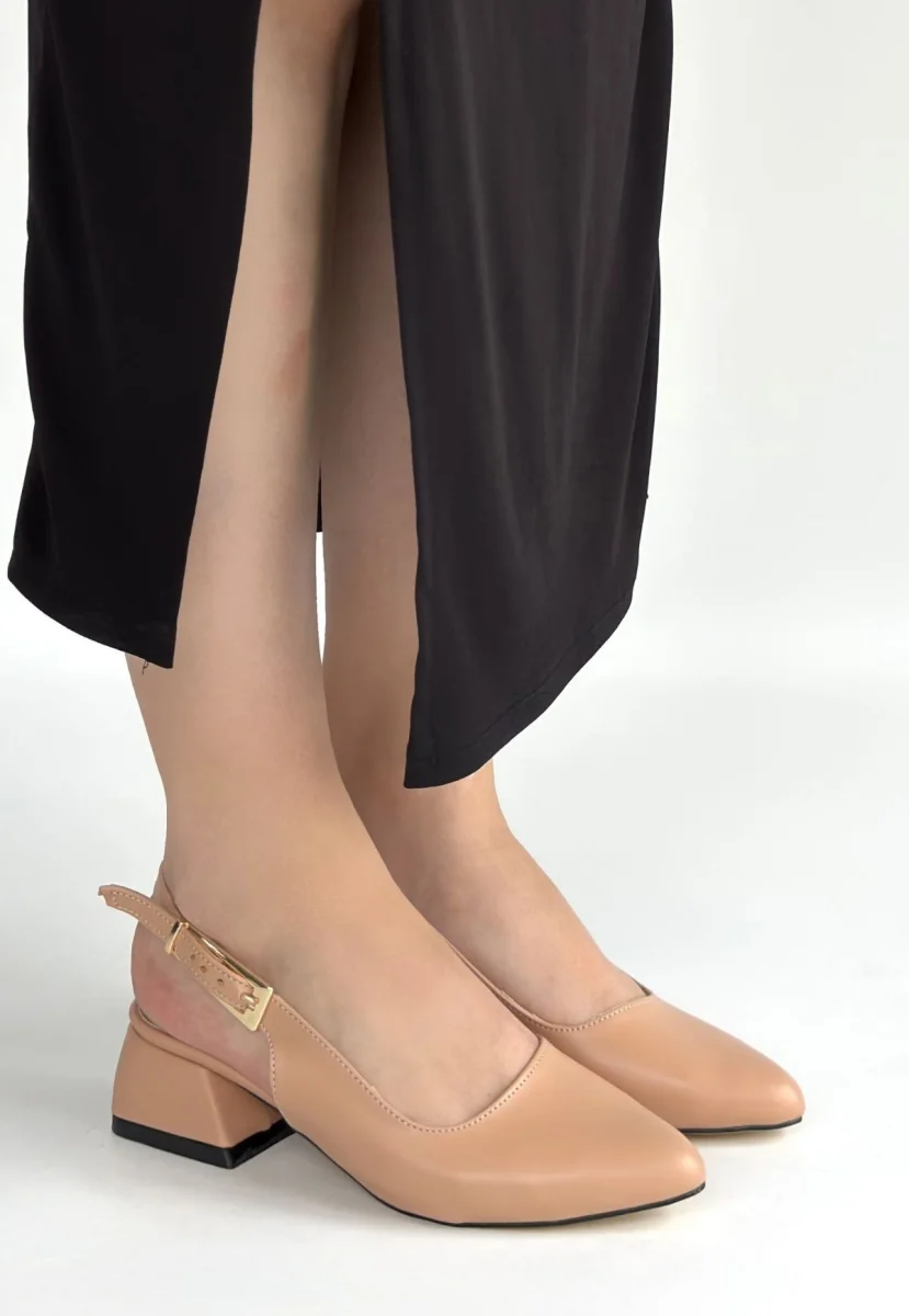 Jonji Nude Cilt Topuklu Kemerli Ayakkabı