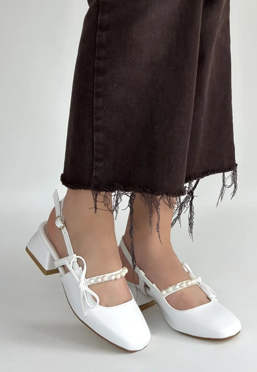 Ceyda Beyaz Cilt Topuklu Ayakkabı