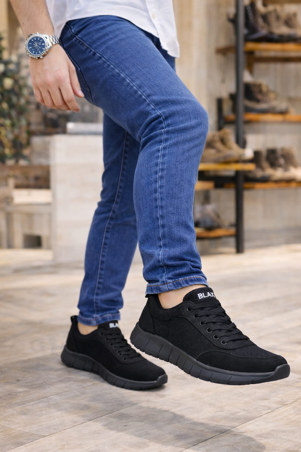 JY063 Rivo Erkek Günlük Bağcıklı Triko Süet Spor Sneaker Ayakkabı TSST - Siyah