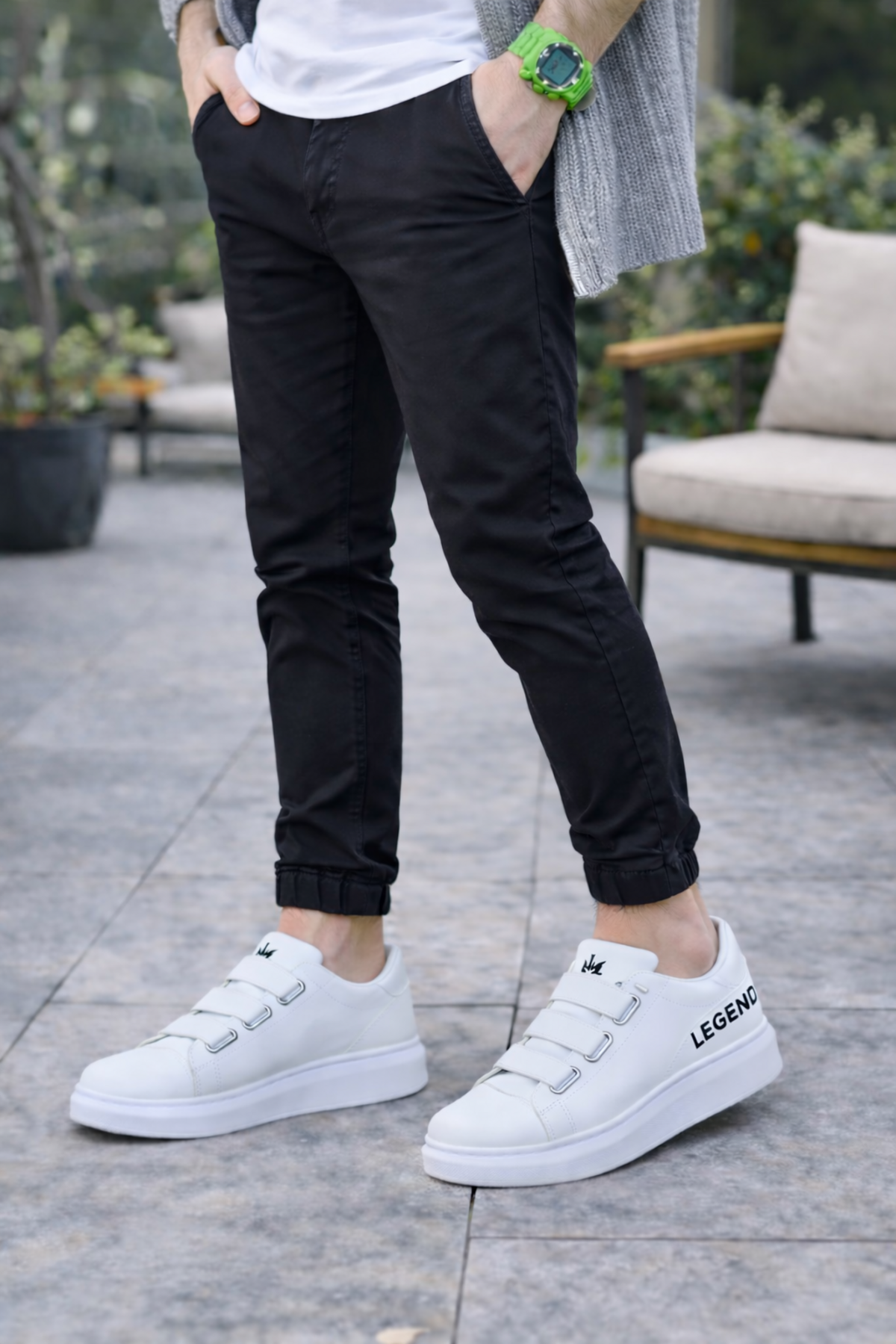 JY029 Mono Bağcıksız 3 Bantlı Lastikli Legend Cilt Erkek Günlük Sneaker Ayakkabı CBT - Beyaz