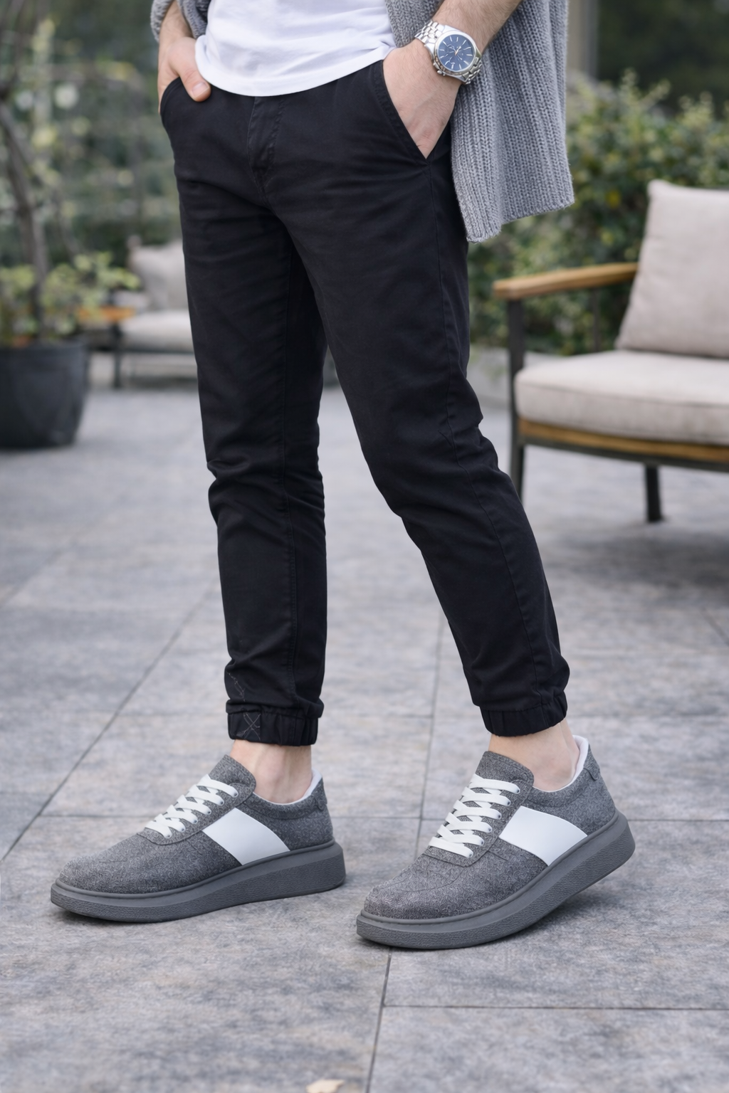 JY011 Line Erkek Günlük Bağcıklı Süet Spor Sneaker Ayakkabı SGT - Gri/Beyaz