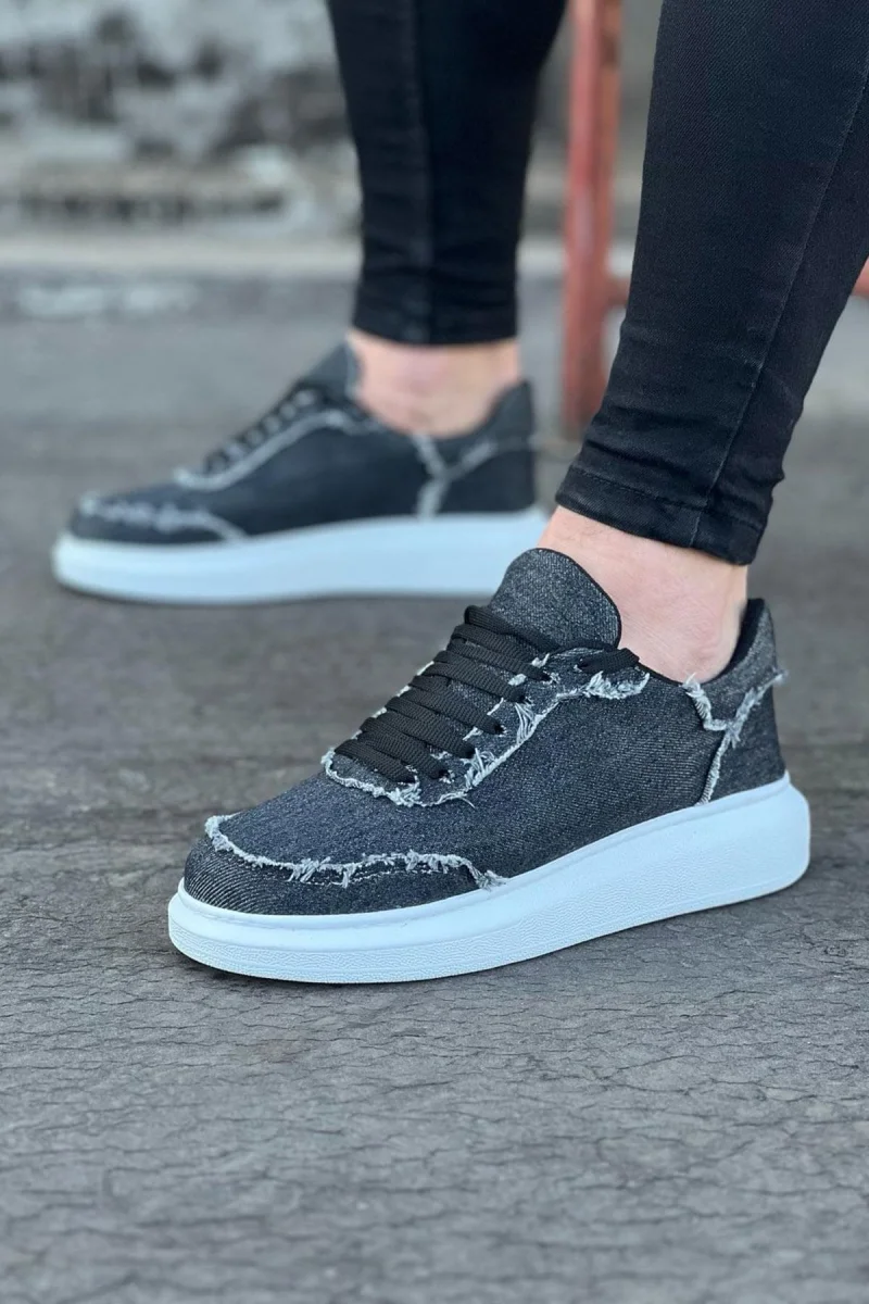 JY018 Dexo Erkek Günlük Bağcıklı Kot Kumaş Spor Sneaker Ayakkabı TBT - Gri