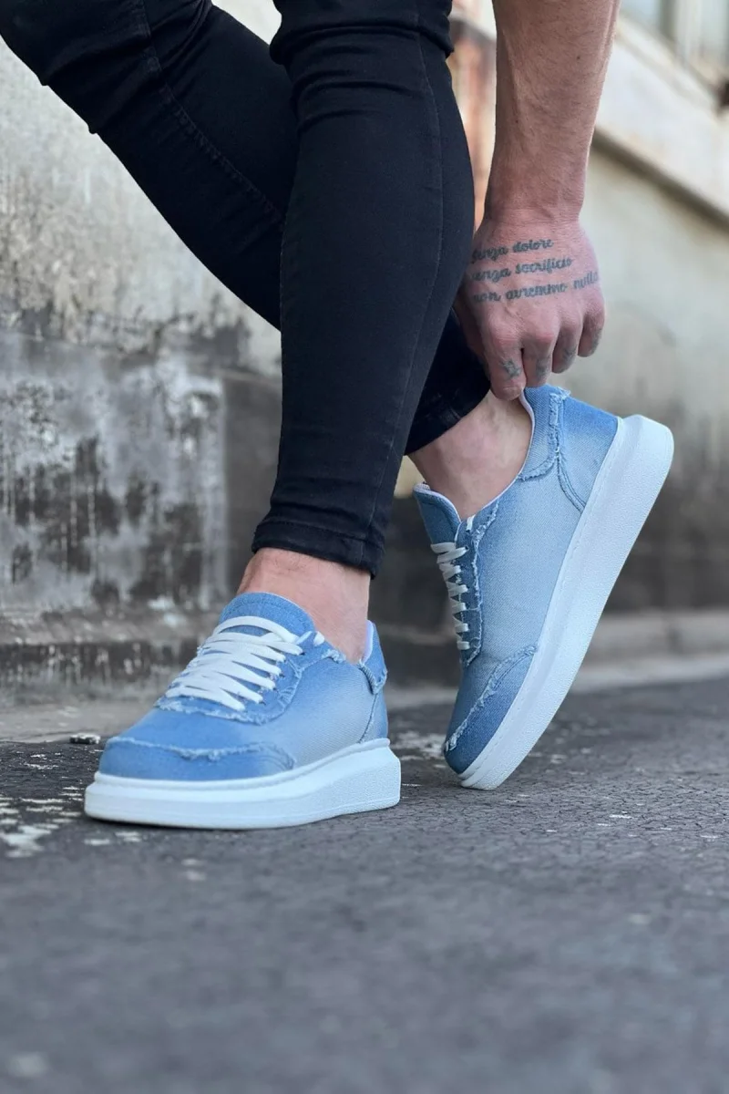 JY018 Dexo Erkek Günlük Bağcıklı Kot Kumaş Spor Sneaker Ayakkabı TBT - Mavi