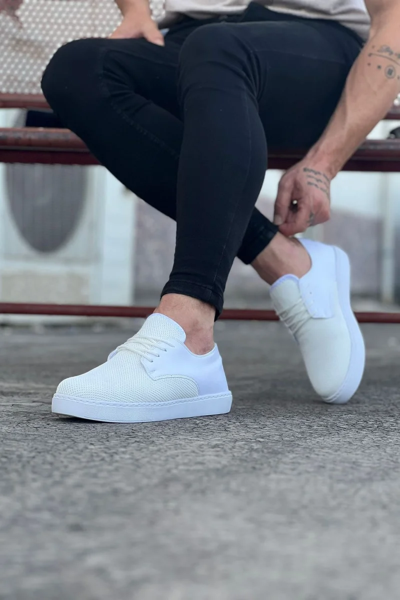 JY016 Horizon Erkek Günlük Bağcıklı Triko Cilt Klasik Ayakkabı TCBT - Beyaz