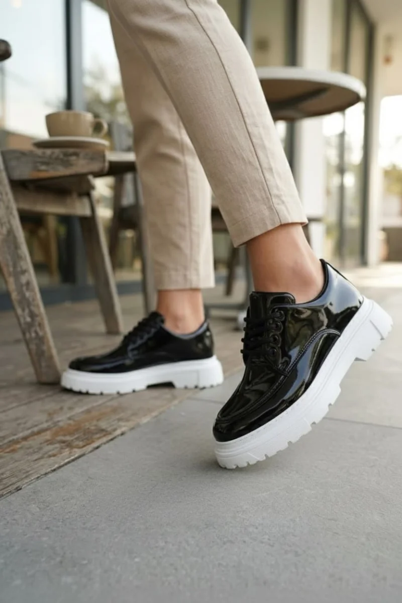 JY06 Solven Bağcıklı Rugan Erkek Günlük Spor Klasik Ayakkabı RBT - Siyah