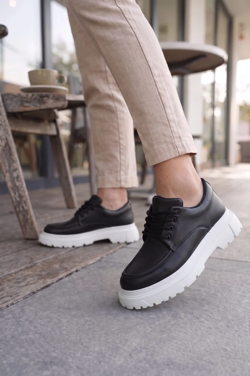 JY06 Solven Bağcıklı Cilt Erkek Günlük Spor Klasik Ayakkabı CBT - Siyah