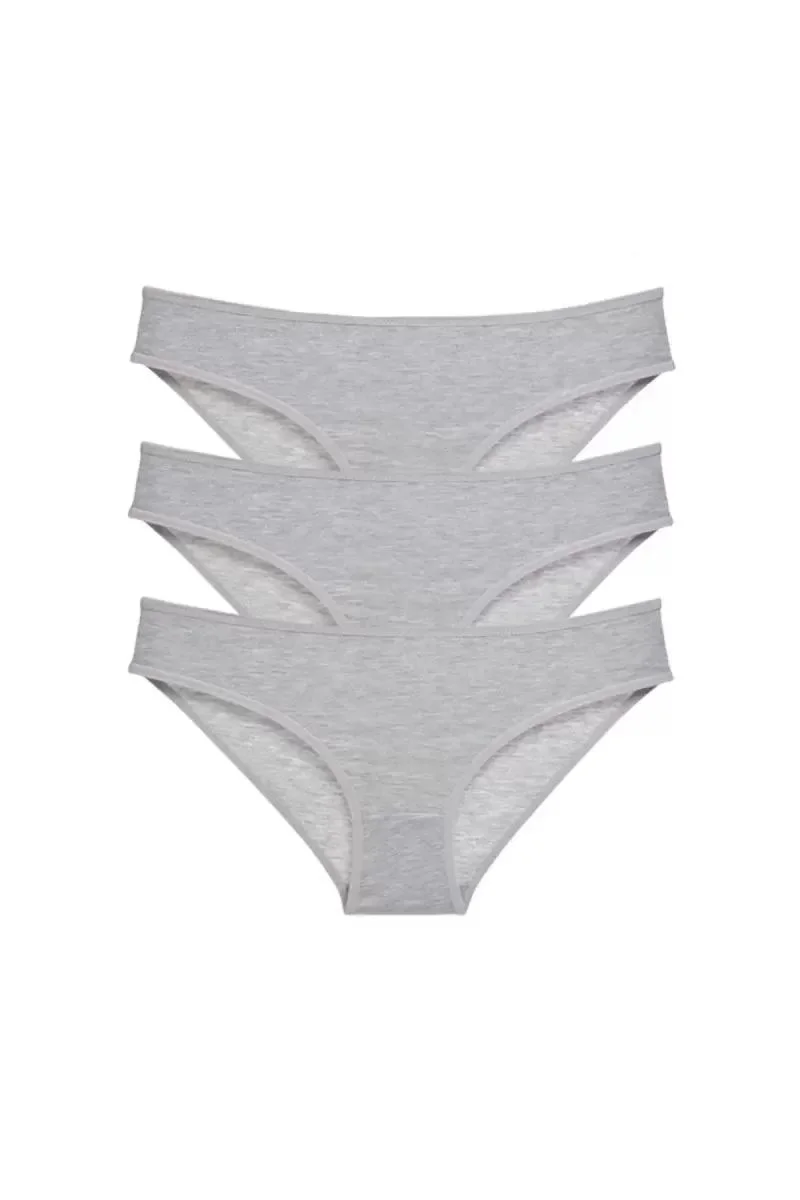 3 Adet Süper Eko Set Likralı Kadın Slip Külot Gri