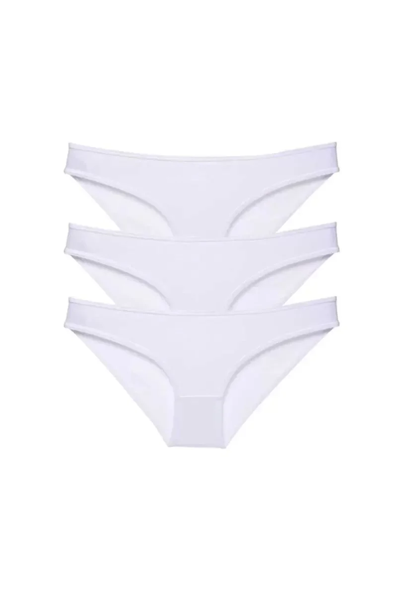 3 Adet Süper Eko Set Likralı Kadın Slip Külot Beyaz