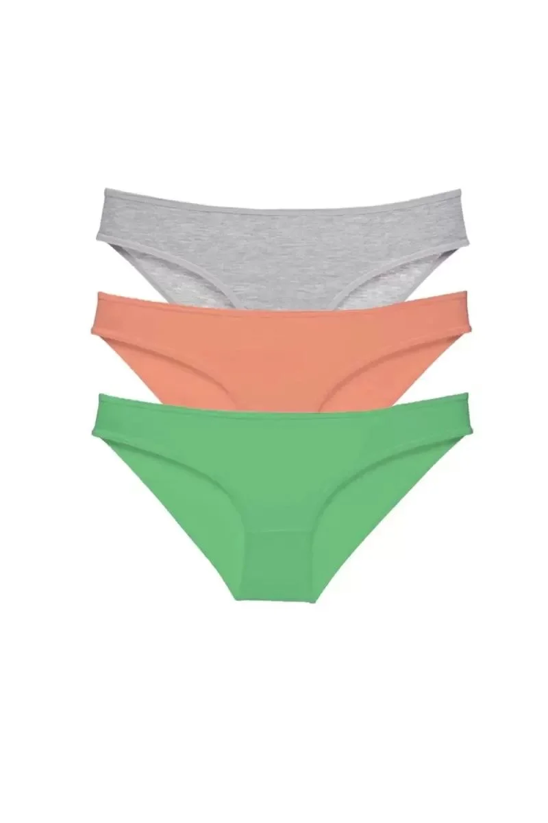 3 Adet Süper Eko Set Likralı Kadın Slip Külot Gri Pudra Yeşil