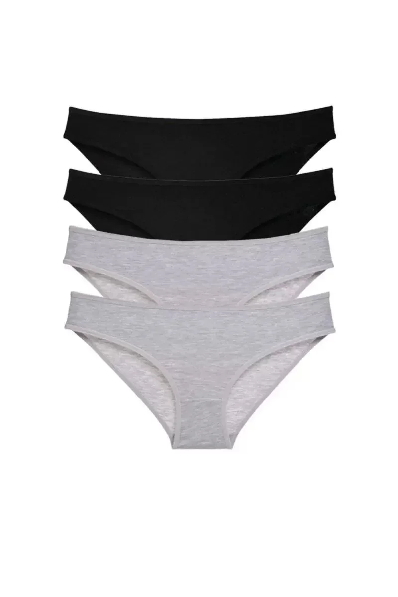4 Adet Süper Eko Set Likralı Kadın Slip Külot Siyah Gri