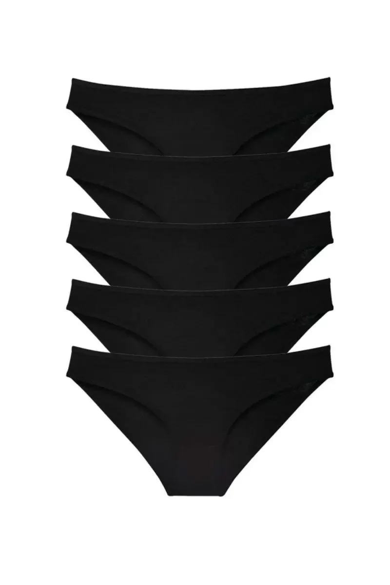 5 Adet Süper Eko Set Likralı Kadın Slip Külot Siyah