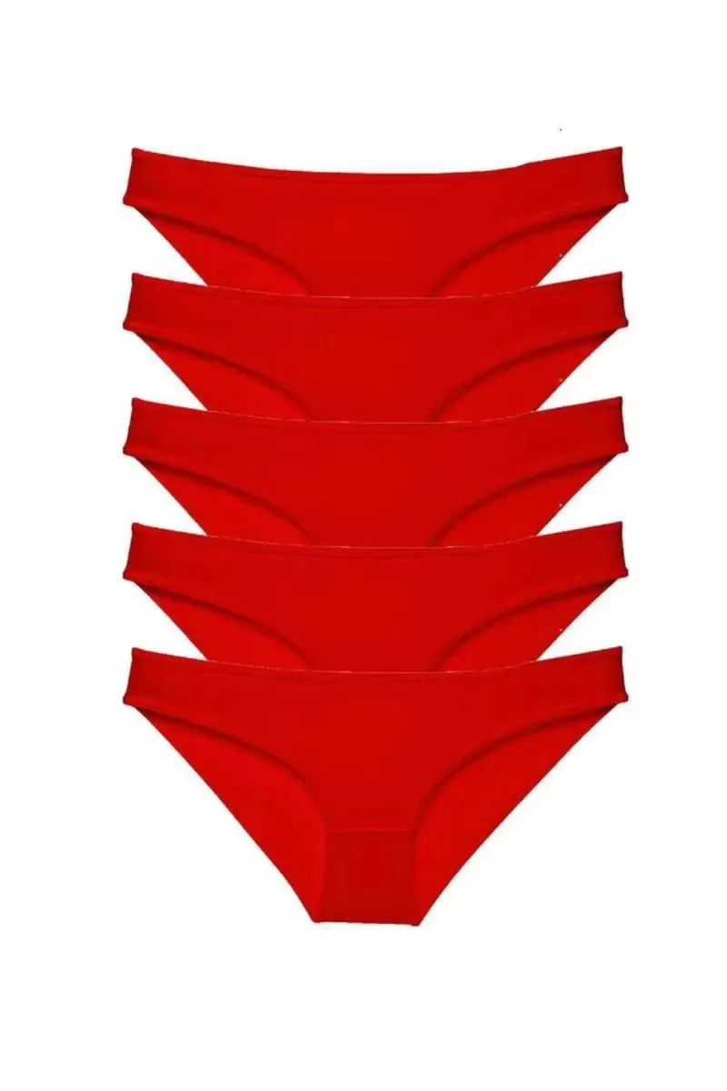 5 Adet Süper Eko Set Likralı Kadın Slip Külot Kırmızı