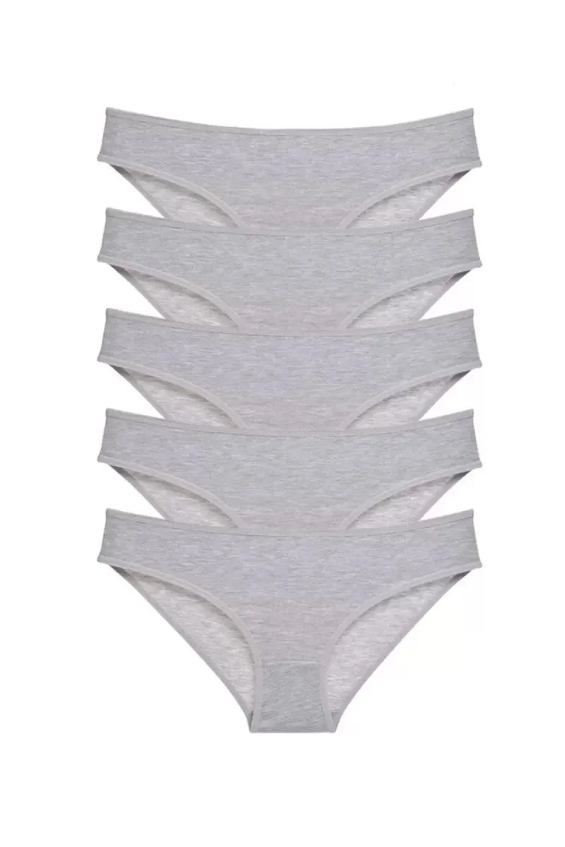 5 Adet Süper Eko Set Likralı Kadın Slip Külot Gri