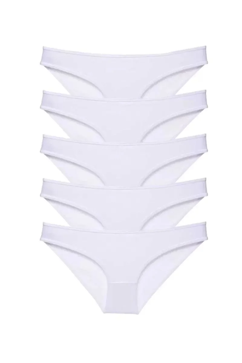 5 Adet Süper Eko Set Likralı Kadın Slip Külot Beyaz